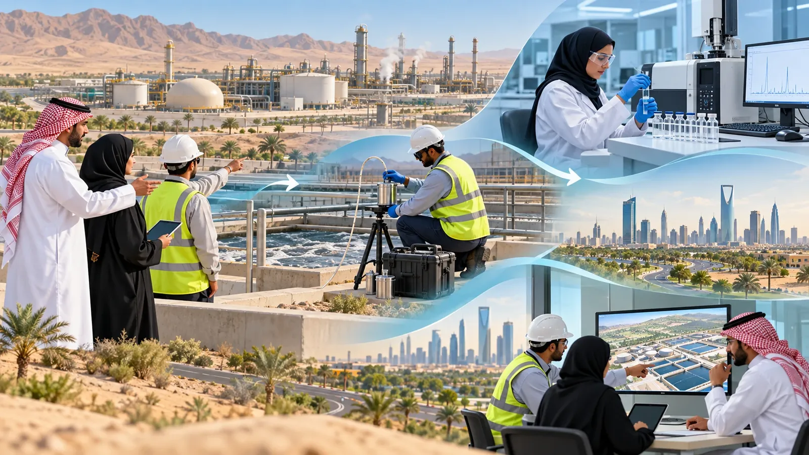 Saudi Odour Monitoring workflow from complaint or process question through measurement, source evidence, specialist analysis and action planning