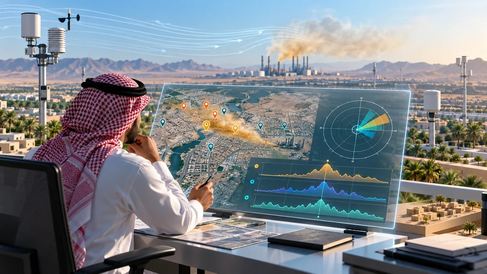 Complaint, wind and sensor evidence aligned for an odour investigation in Saudi Arabia