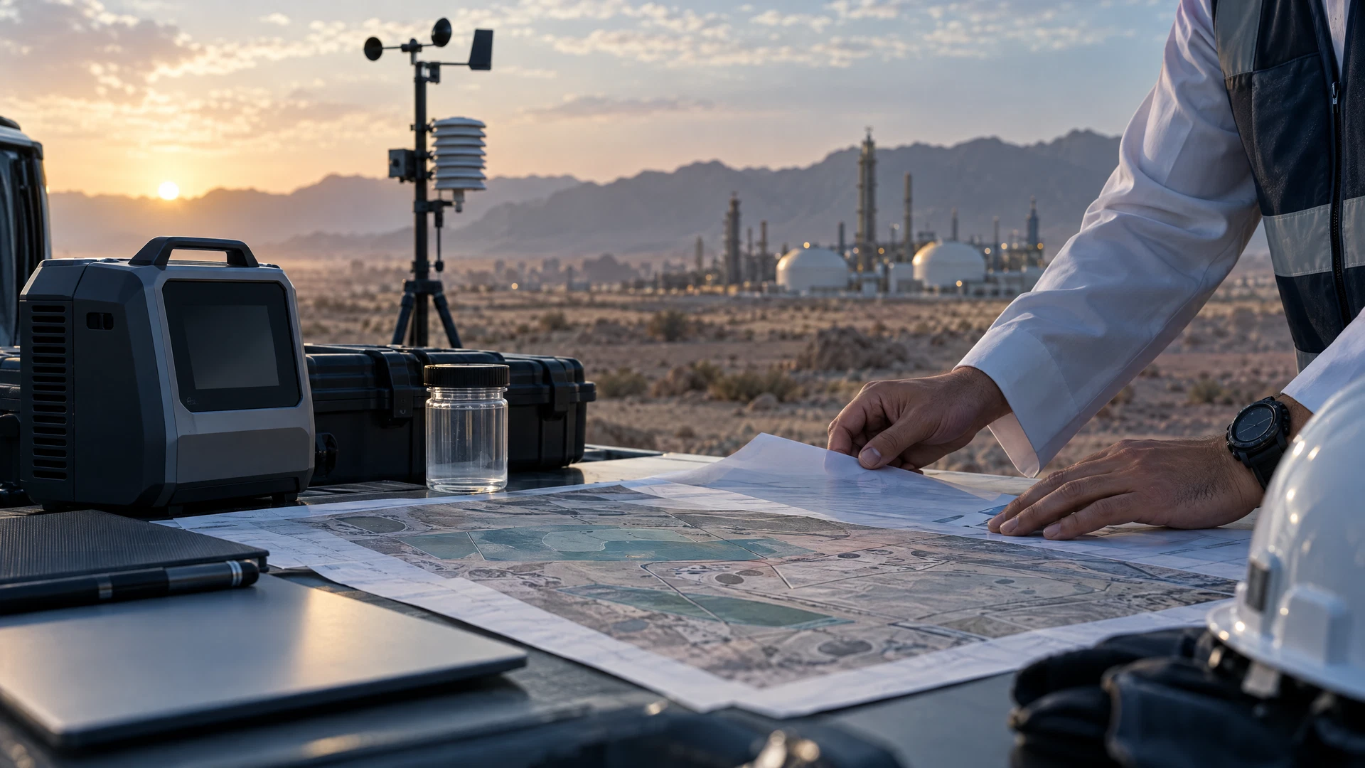 odour-enquiry checklist connecting event history, source information, monitoring, sampling, weather and required decision in Saudi Arabia