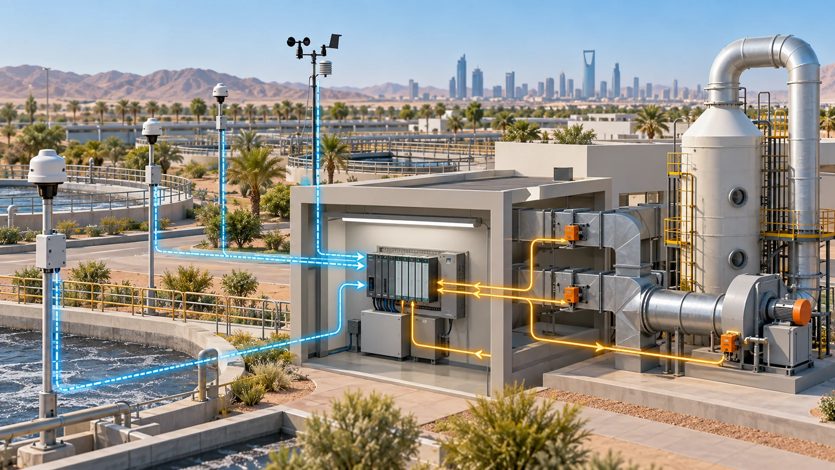 Odour-monitor dashboard and verified signal point list reviewed jointly by monitoring and controls engineers in a Saudi facility in Saudi Arabia