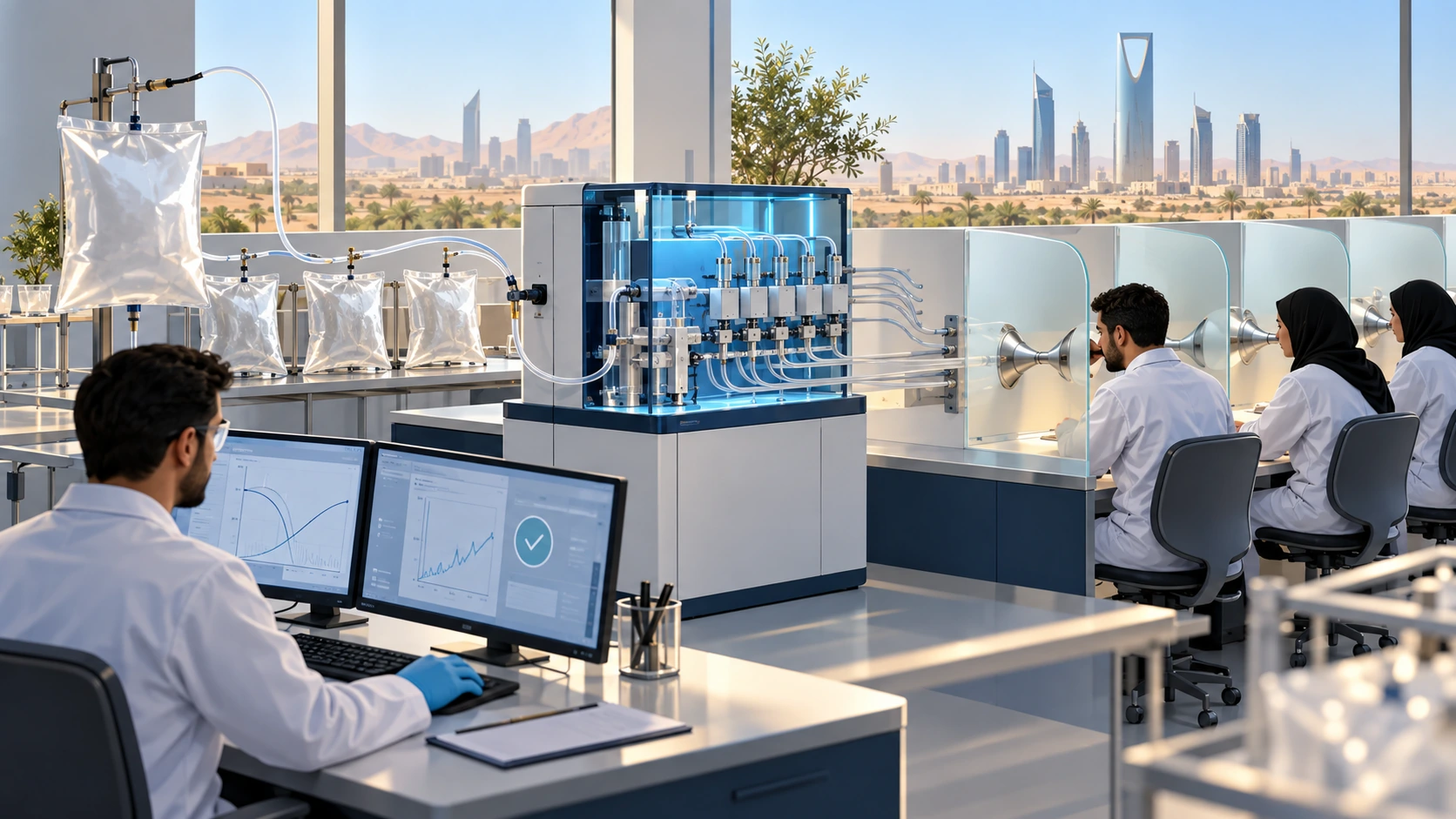 Olfasense laboratory workflow showing source sample, controlled dilution olfactometer, selected panel, software and quality-control records in Saudi Arabia